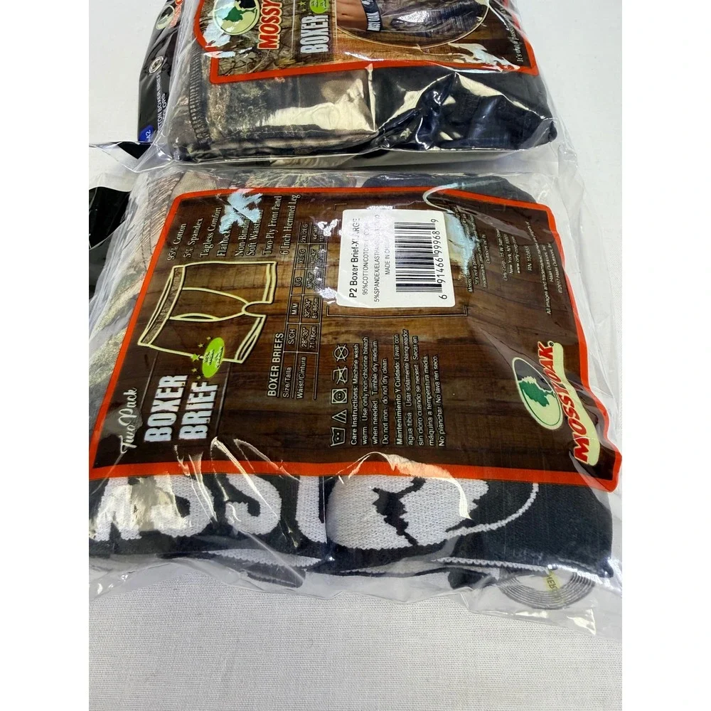 Mossy Oak Mens Boxer Briefs 2-Pack XL 40-42 Camo Black Cotton Stretch Underwear